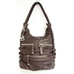 LRG Barbara Milano Italy BROWN GENUINE LEATHER ZIP POCKET SHOULDER BAG TOTE HOBO
